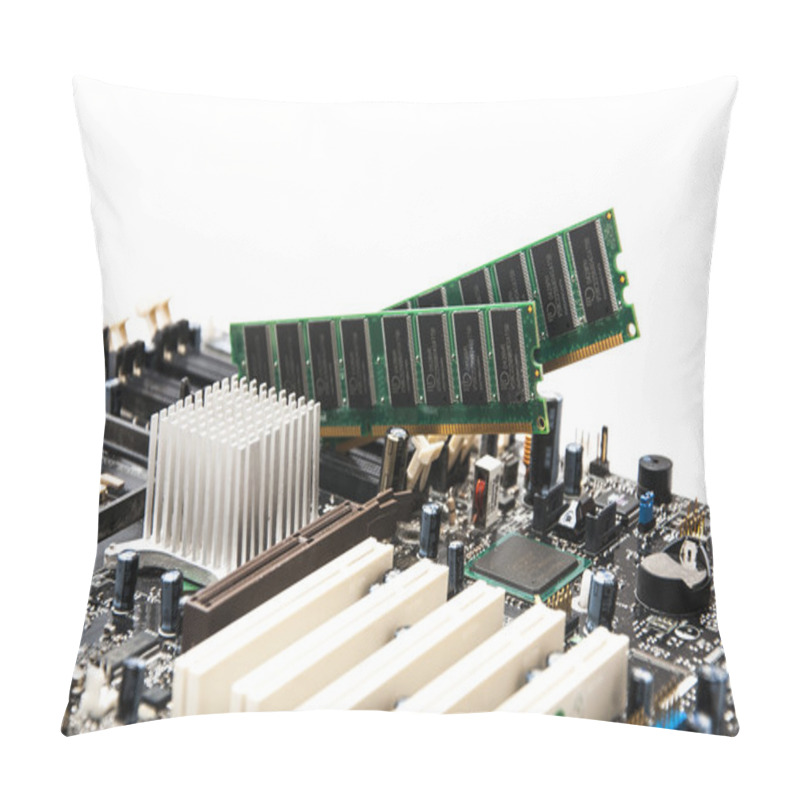 Personality  Desktop Motherboard With RAM Memory On A White Background Pillow Covers