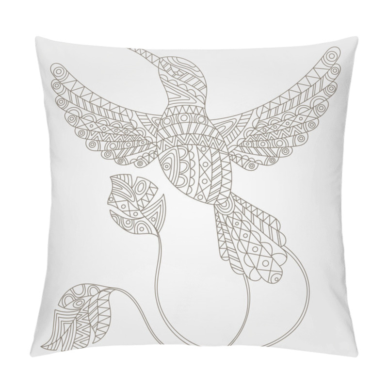 Personality  Contour Illustration Of Abstract Hummingbird, Dark Outline On A Light Background Pillow Covers