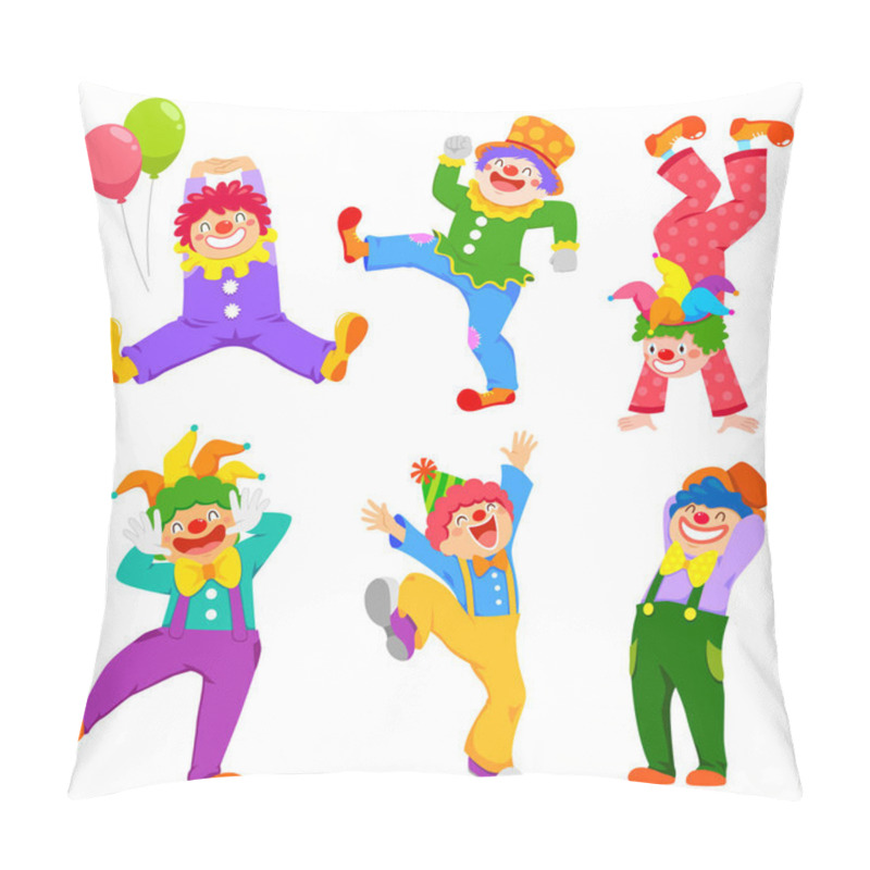 Personality  Set Of Cartoon Happy Clowns In Different Poses Pillow Covers