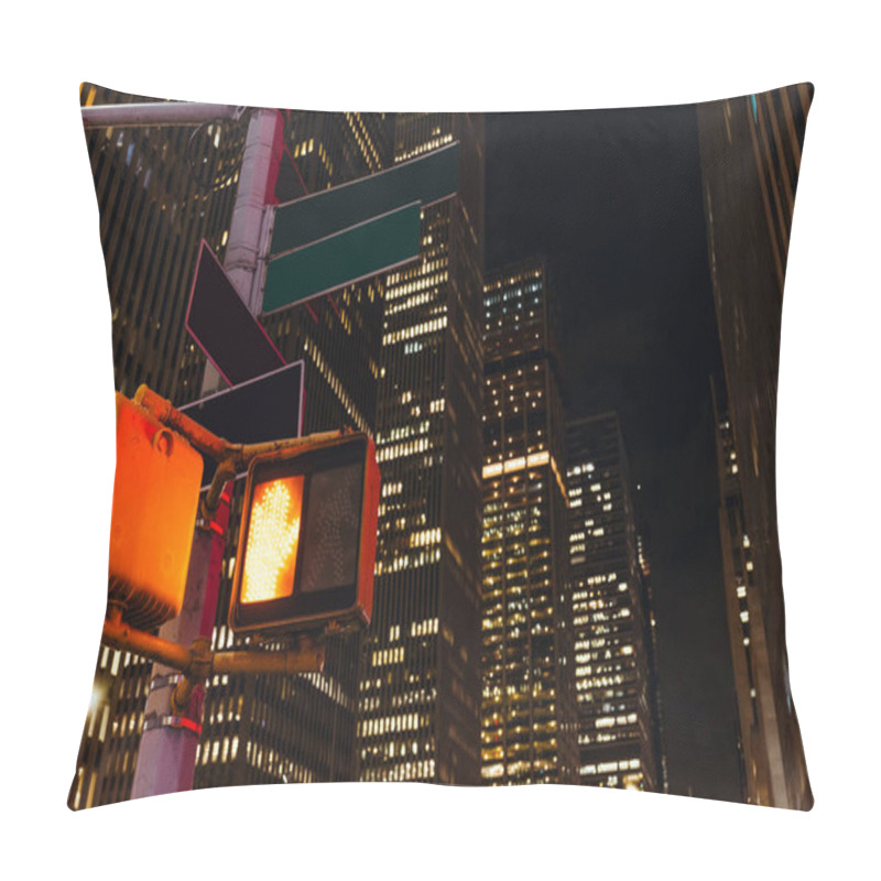 Personality  Close Up View Of New York Traffic Light And Skyscrapers, Usa Pillow Covers