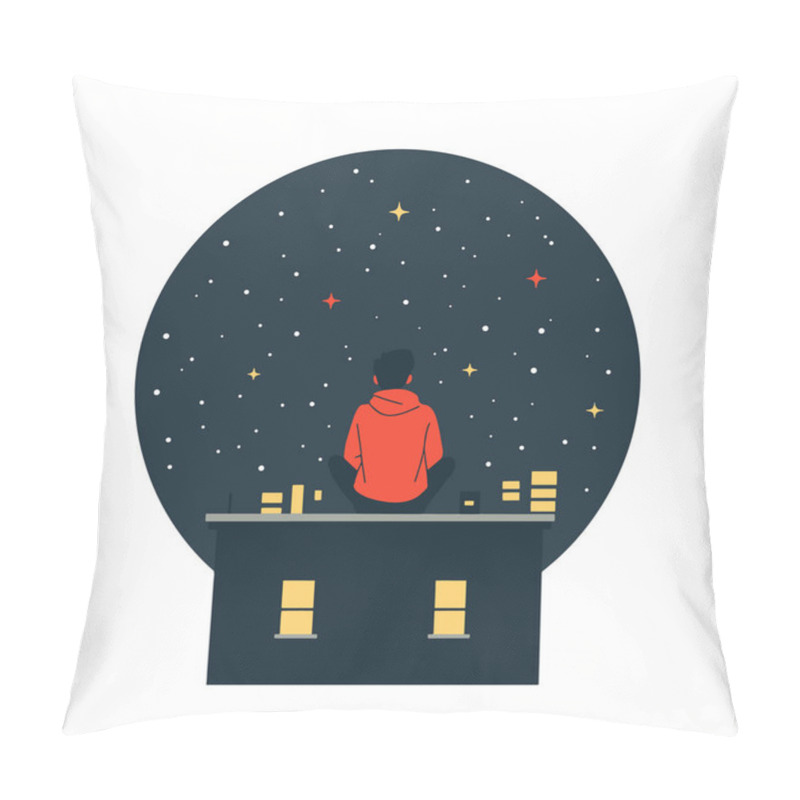 Personality   Person Sitting On A Rooftop Watching Fireworks Minimal Vector Pillow Covers