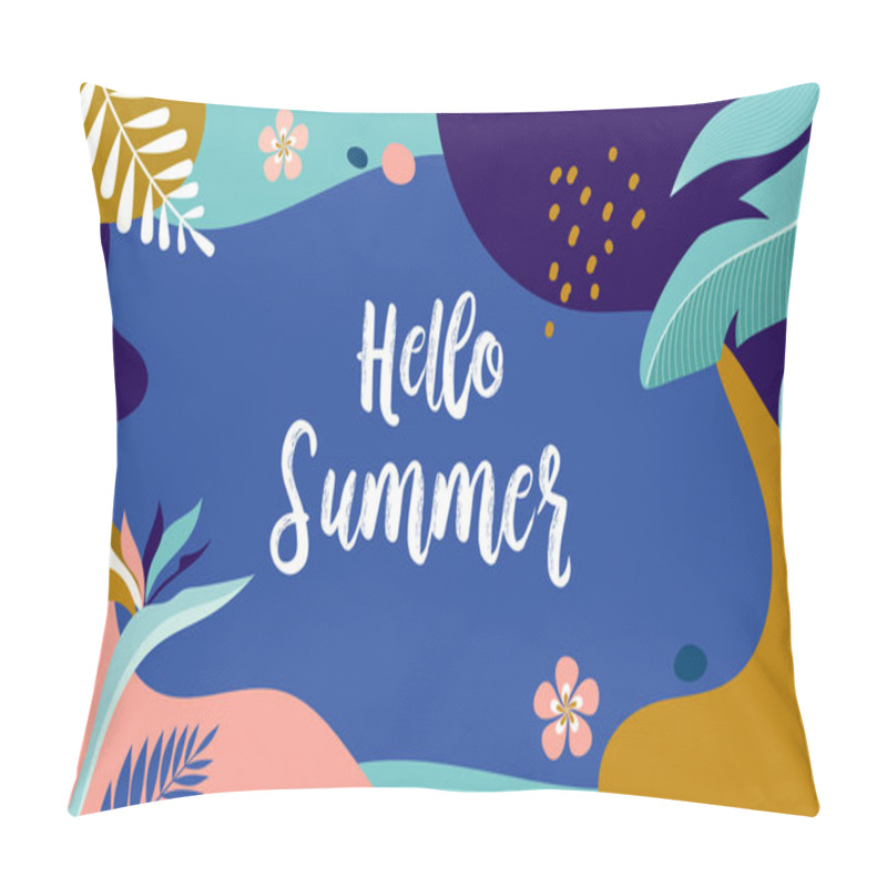 Personality  Hello Summer, Vector Banner Design With Flamingo And Tropical Leaves Pillow Covers