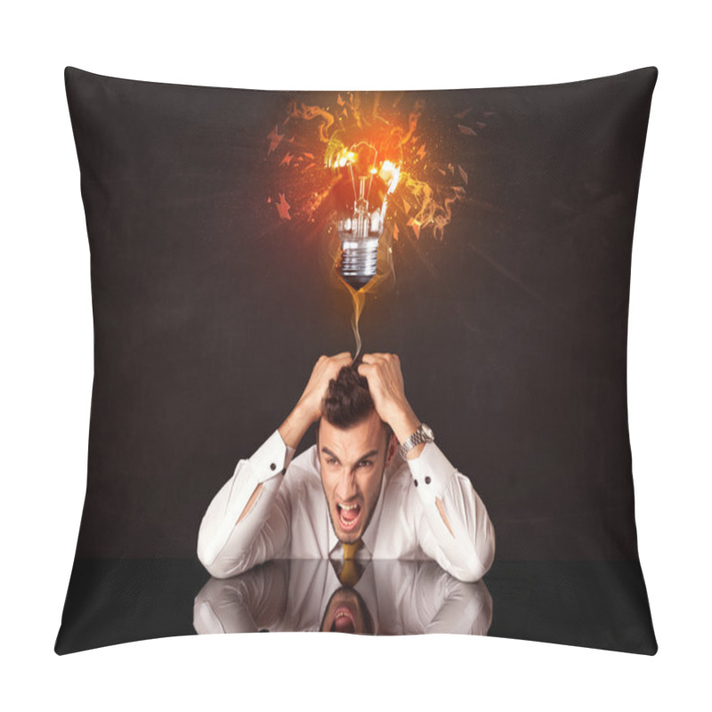 Personality  Businessman Sitting Under A Blowing Idea Bulb Pillow Covers