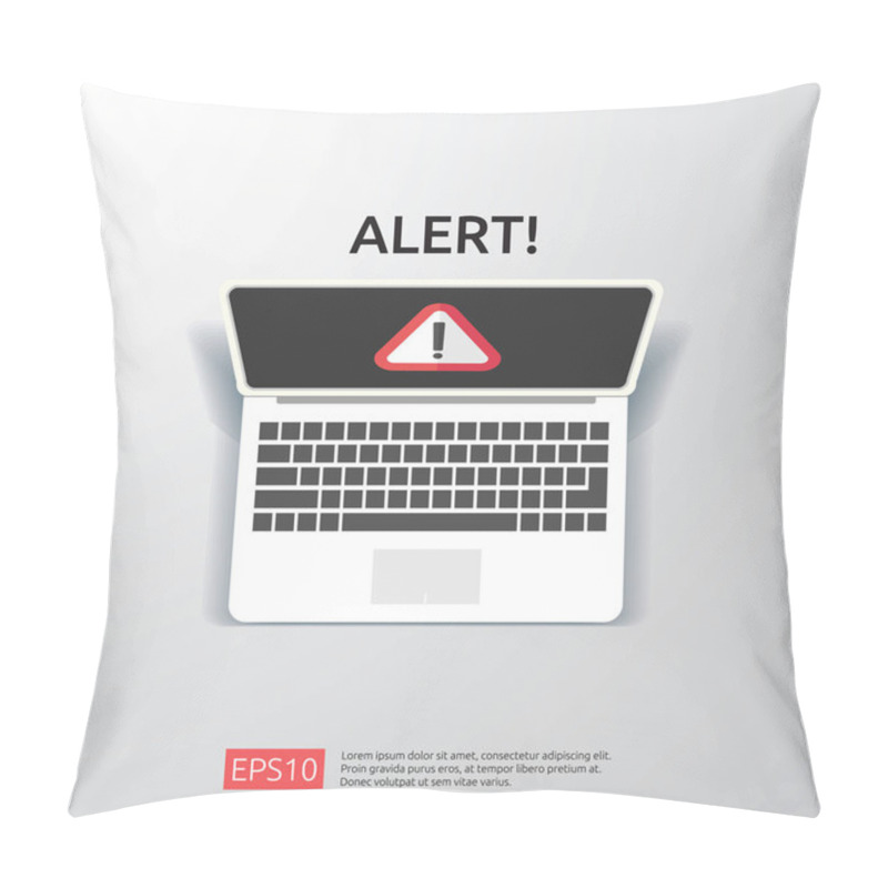 Personality  Attention Warning Attacker Alert Sign With Exclamation Mark On Computer Monitor Screen. Beware Alertness Of Internet Danger Symbol Icon. Security VPN Protection Concept. Vector Illustration.. Pillow Covers