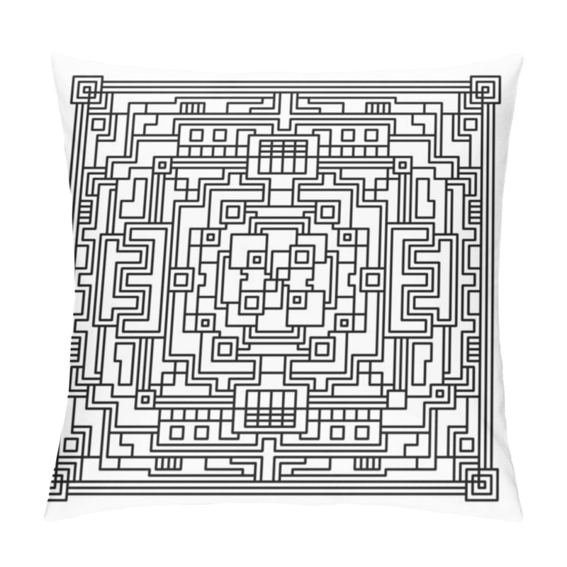 Personality  Highly Detailed Black-and-White Tile Pattern With Intricate, Maze-like Geometry And Symmetric Design Pillow Covers