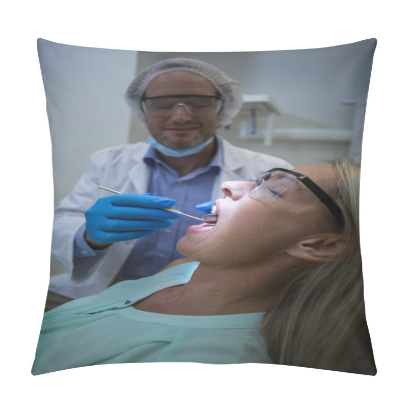 Personality  Dentist Examining A Woman With Tools Pillow Covers