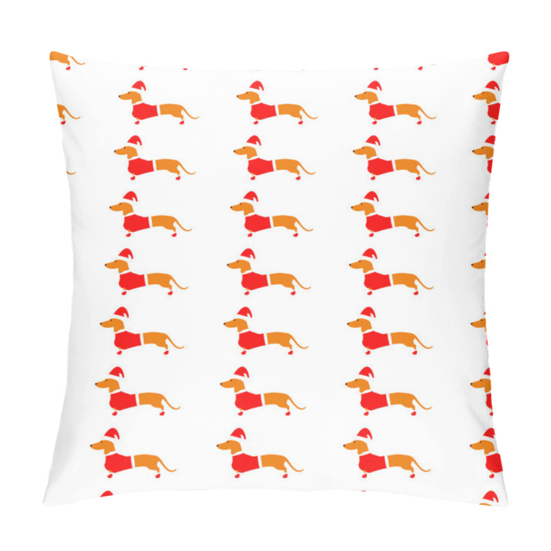 Personality  Background With Dachshund In Red Christmas Suit Pillow Covers