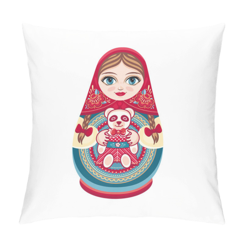 Personality  Matryoshka. Russian Folk Nesting Doll. Babushka Doll.  Vector Illustration On White Background Pillow Covers