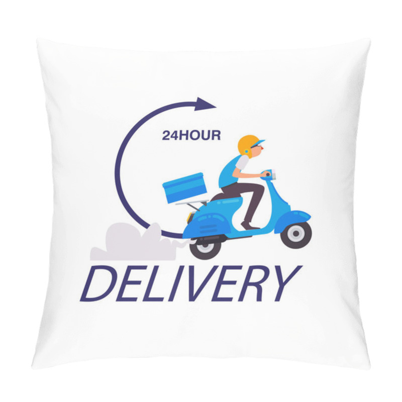 Personality  Delivery 24 Hour Delivery Man On Scooter Background Vector Image Pillow Covers