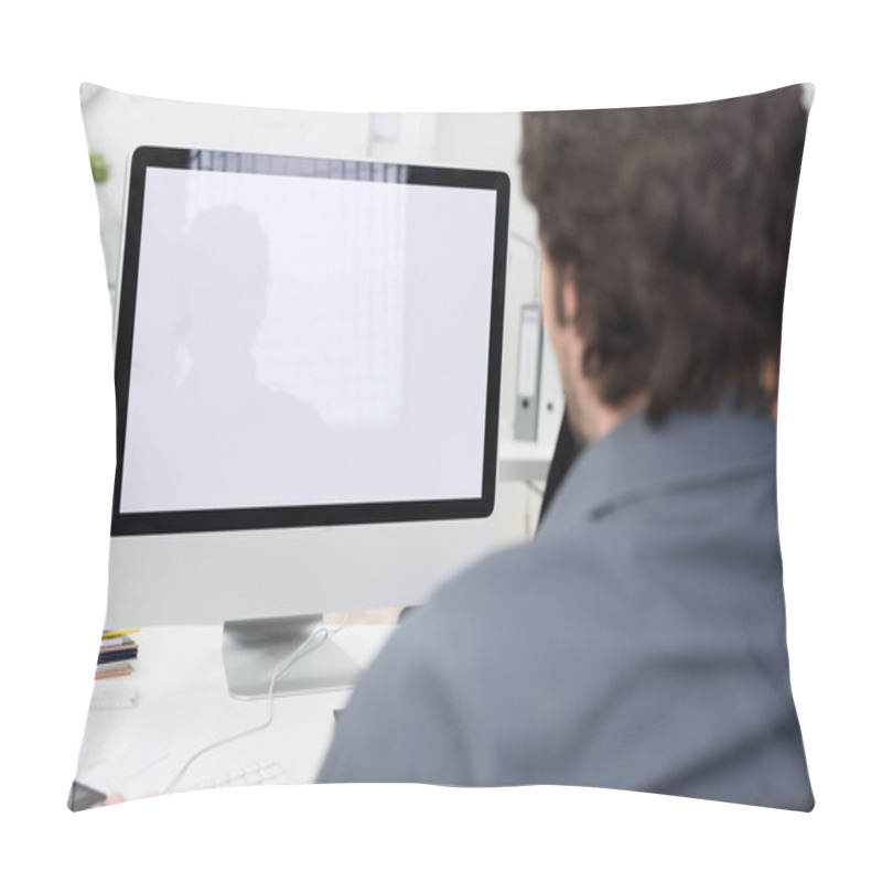 Personality  Businessman Using A Desktop Computer Pillow Covers