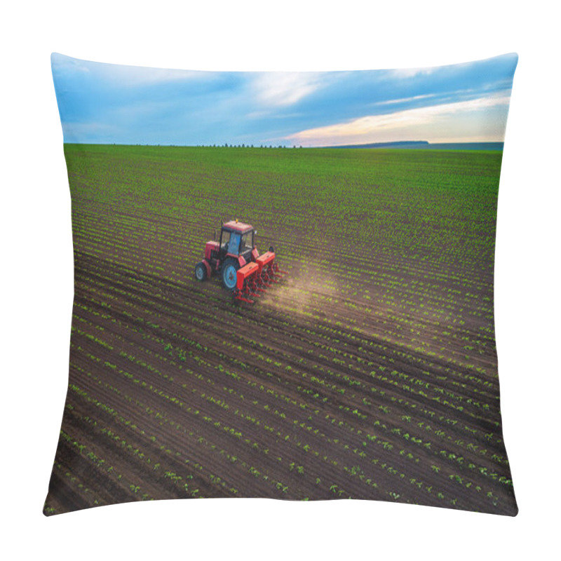 Personality  Tractor Cultivating Field At Spring Pillow Covers