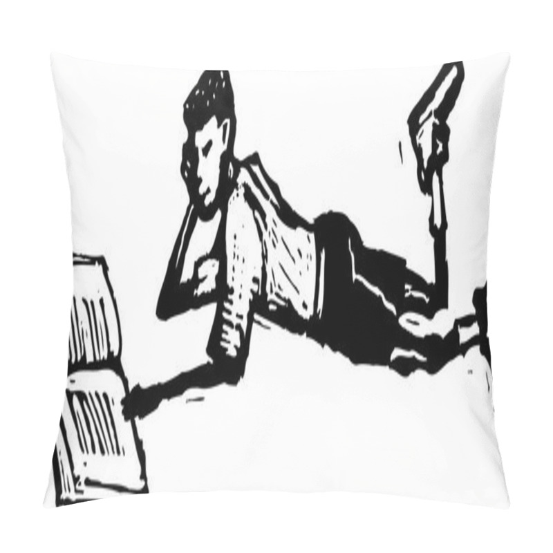 Personality  Vector Illustration Of Young African American Boy Reading Pillow Covers