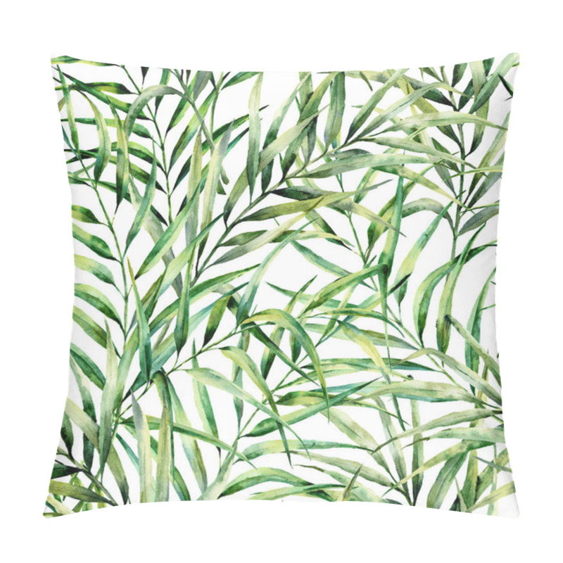 Personality  Watercolor Pattern With Magnificent Palm Tree Leaves. Hand Painted Exotic Greenery Branch. Botanical Illustration. For Design, Print Or Background. Pillow Covers