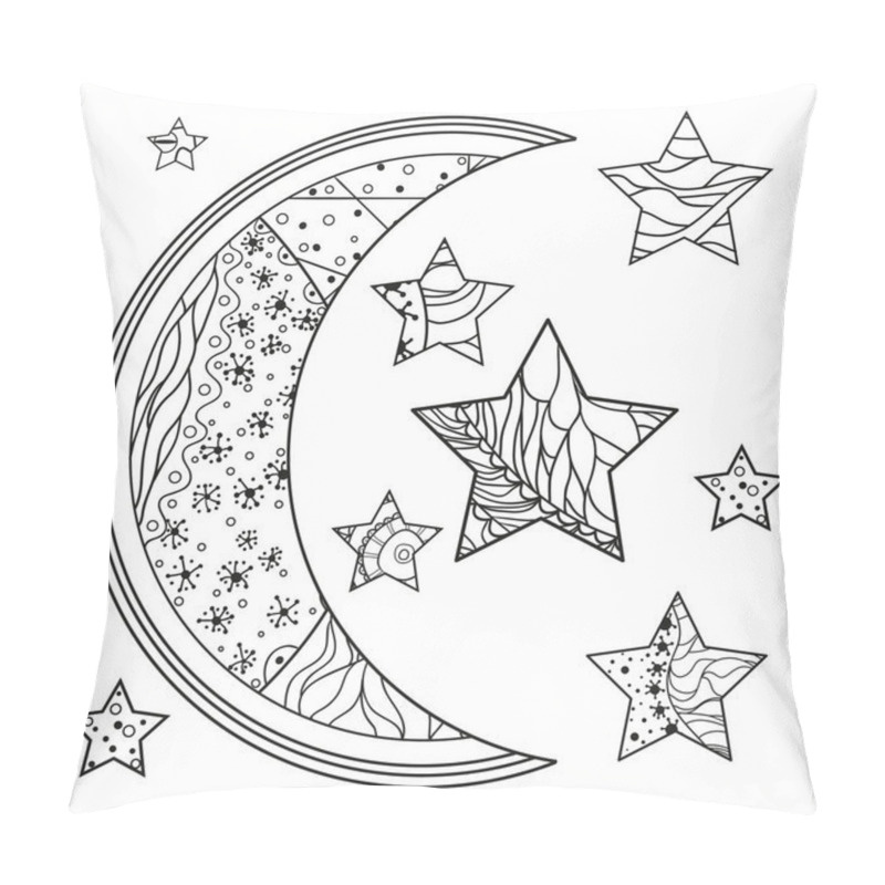 Personality  Zentangle Moon And Star With Abstract Patterns Pillow Covers