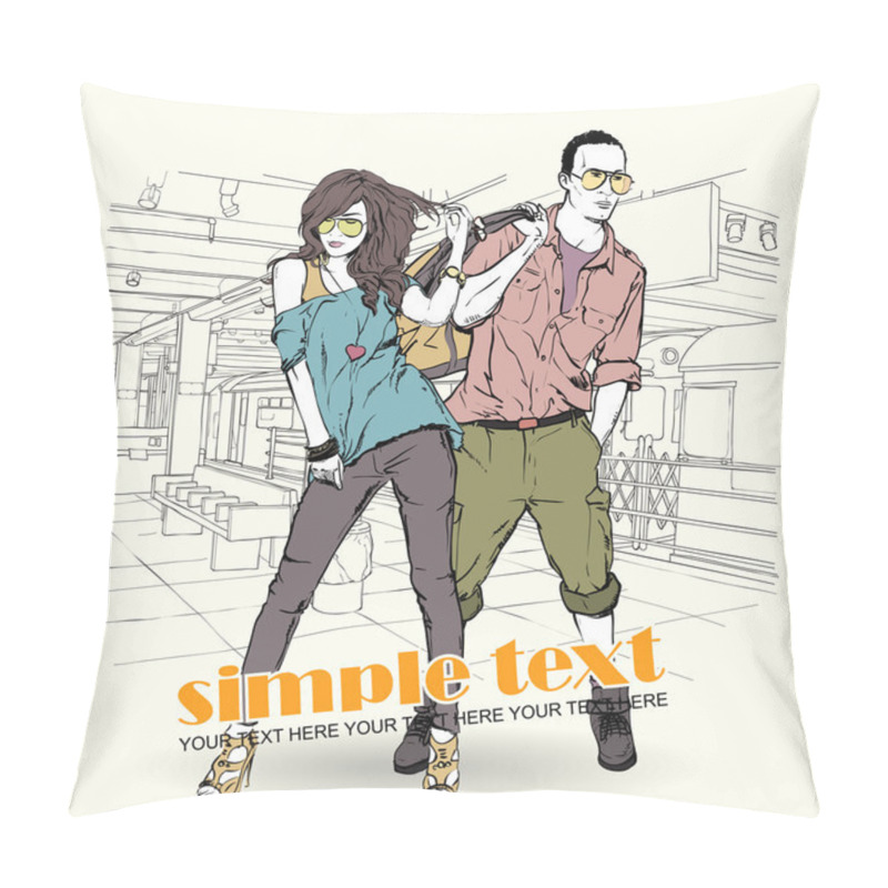 Personality  Fashion Girl And Stylish Guy At Subway Station Pillow Covers