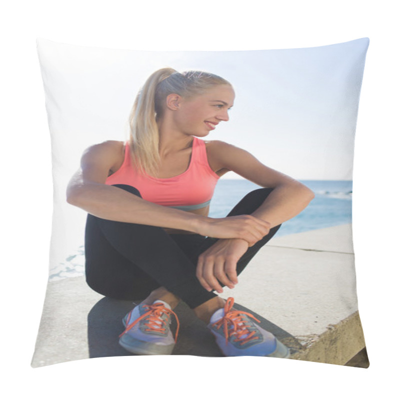 Personality  Woman Jogger Resting After Fitness Training Pillow Covers