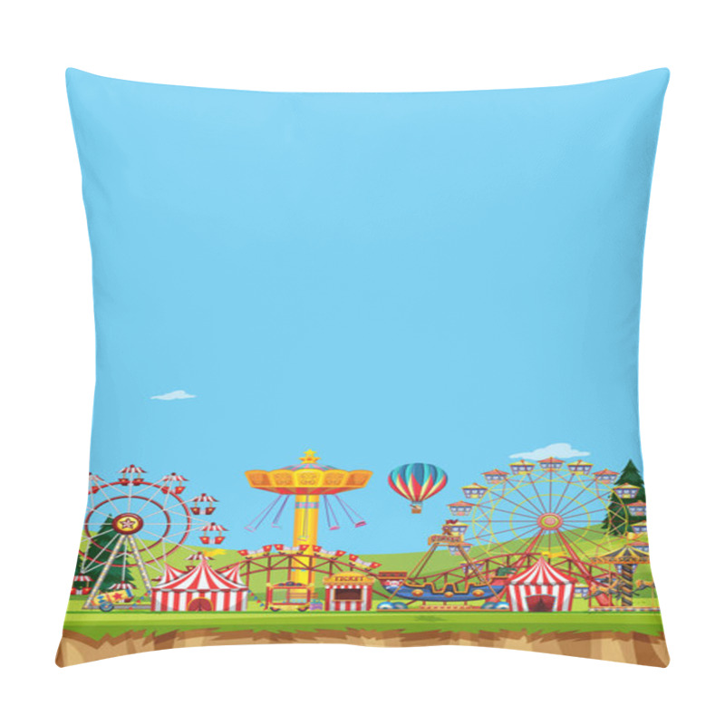 Personality  Circus Scene With Many Rides At Day Time Pillow Covers