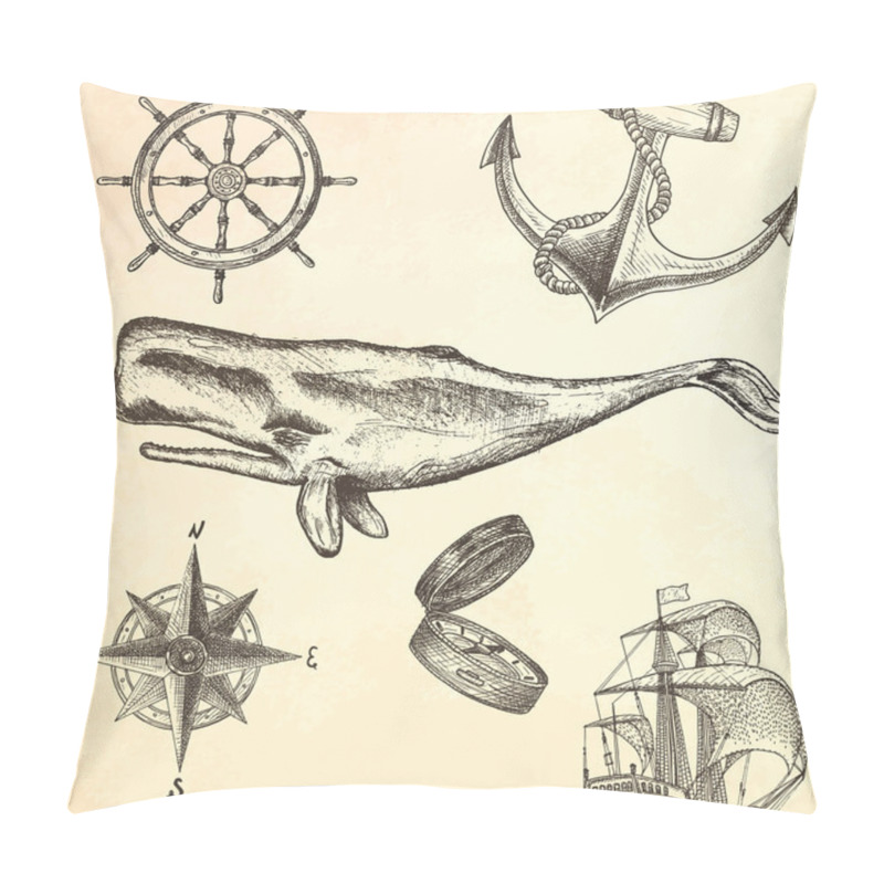 Personality  Engraving Hand Drawn Whale. Pillow Covers