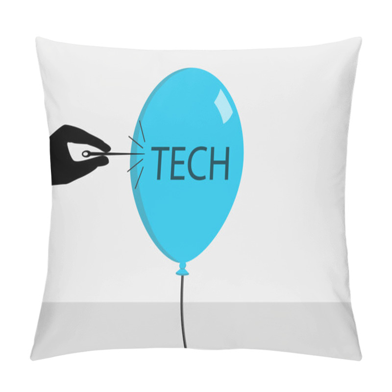 Personality  Concept For Tech Crisis In Silicon Valley And Computer Industry. Vector Illustration Of Hand And Needle Bursting The Tech Bubble. Pillow Covers