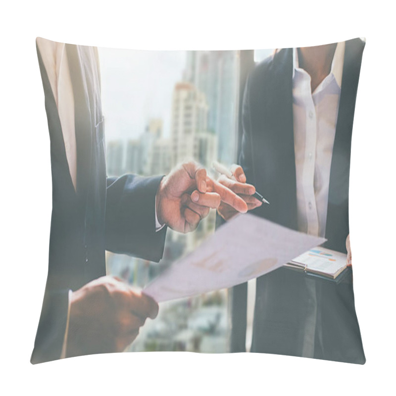 Personality  Business Adviser Analyzing Financial Figures Denoting The Progre Pillow Covers