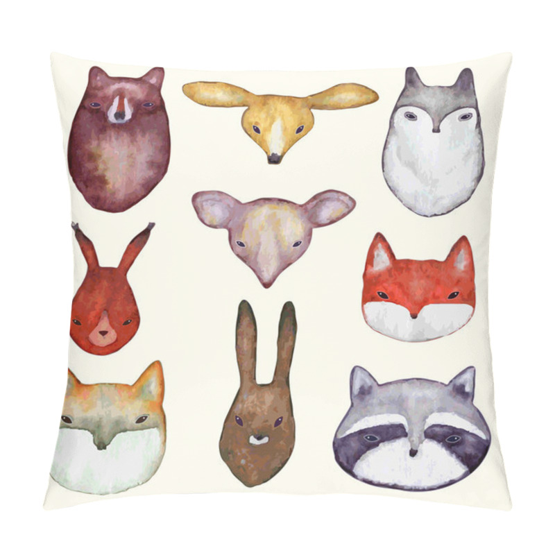 Personality  Watercolor Animals Stickers. Hand Drawn Animal Heads. Bear, Fox,wolf, Mouse, Hare, Illustration Pillow Covers