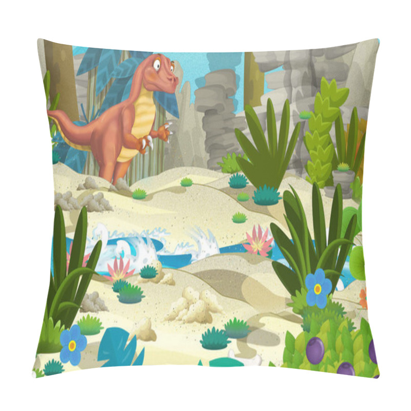 Personality  Cartoon Scene With Dinosaur In The Jungle - Illustration For Children Pillow Covers