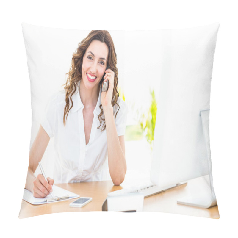 Personality  Smiling Businesswoman Having Phone Call Pillow Covers