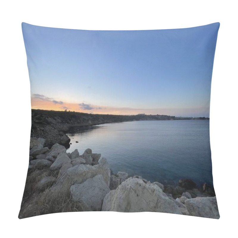 Personality  Rocky Bay At Twilight Twilight Settles Over A Calm Bay Surrounded By Rocky Terrain, As The Sunsets Soft Hues Reflect Off The Still Water, Creating A Peaceful Atmosphere And A Picturesque Coastal Landscape. Pillow Covers