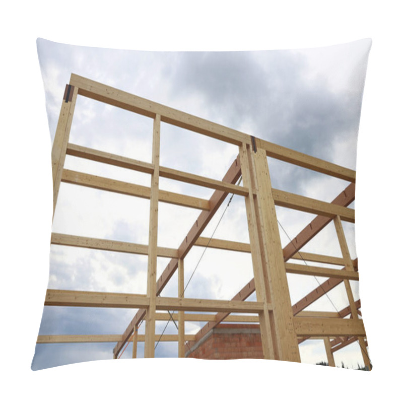 Personality  New Construction Of A Wooden House. Modern Wood Construction Pillow Covers