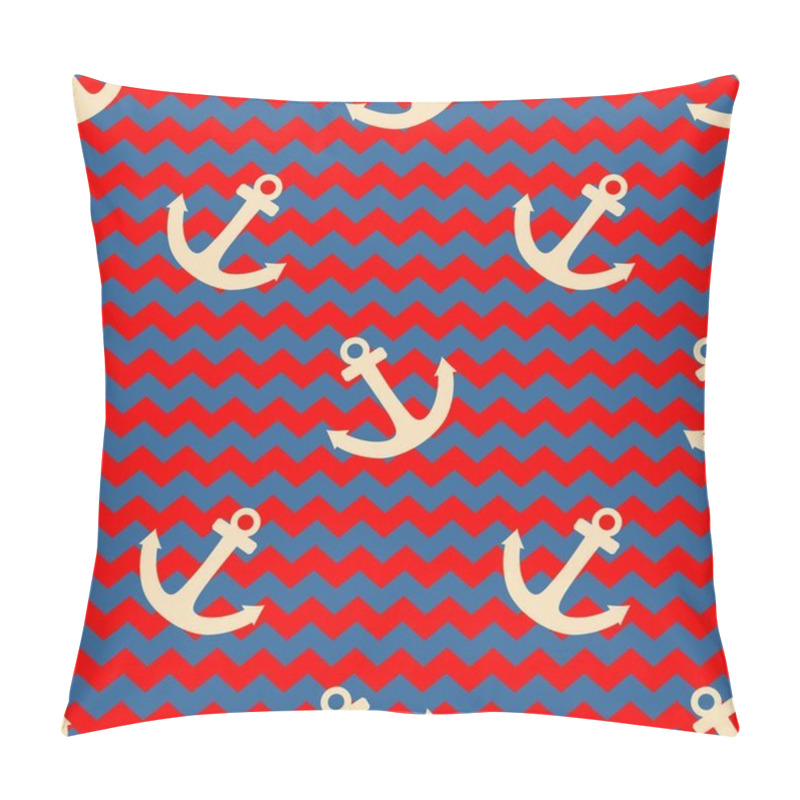 Personality  Tile Sailor Vector Pattern With Anchor On Red And Blue Zig Zag Stripes Background Pillow Covers