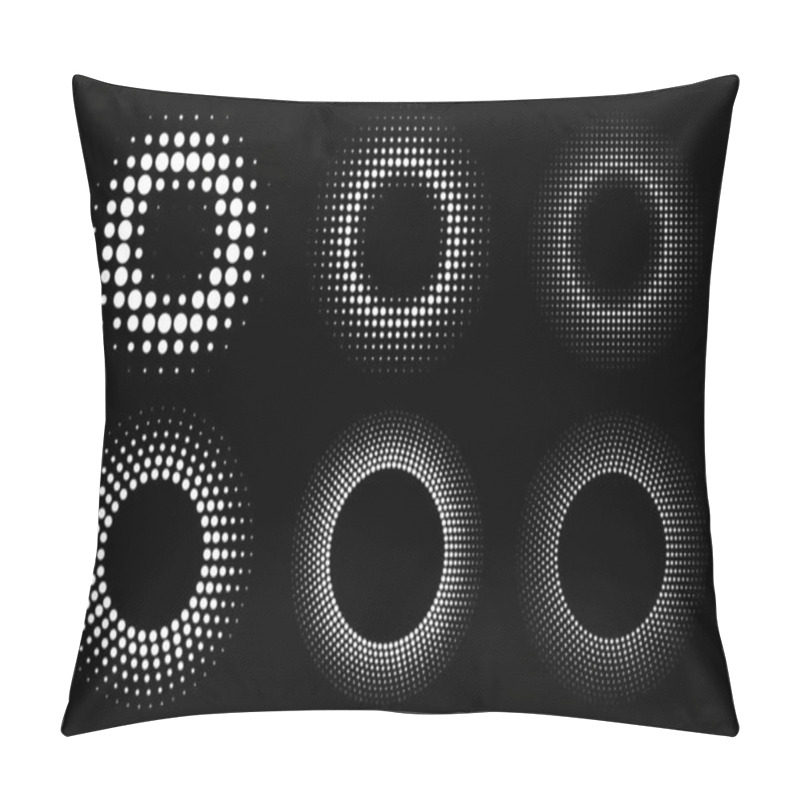 Personality  Halftone Circular Dotted Frames Set. Circle Dots Isolated On The White Background. Logo Design Element For Medical, Treatment, Cosmetic. Round Border Using Halftone Circle Dots Texture. Vector Pillow Covers