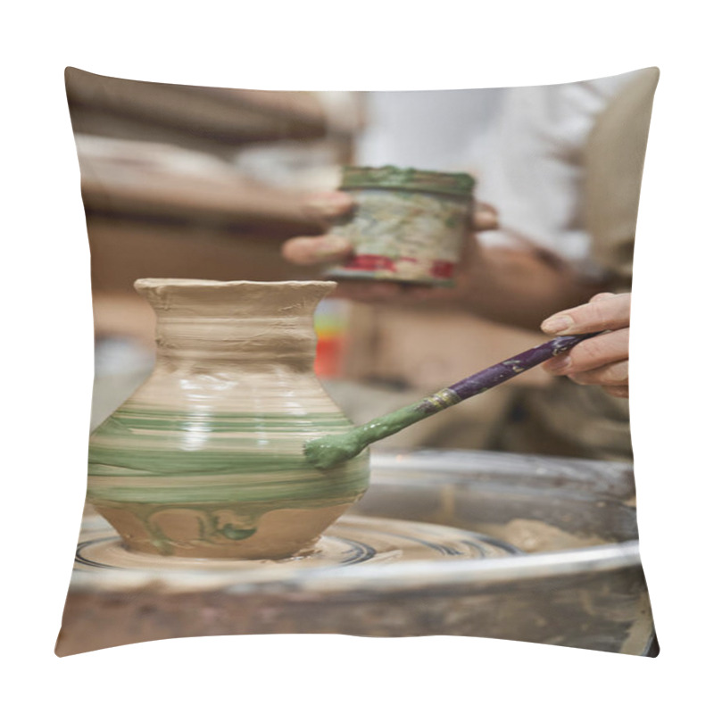 Personality  A Talented Mature Artisan Works On Her Pottery, Bringing Her Artistic Vision To Life With Elegance. Pillow Covers