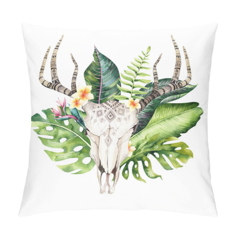 Personality  Cow Skull And Tropic Leaves Pillow Covers