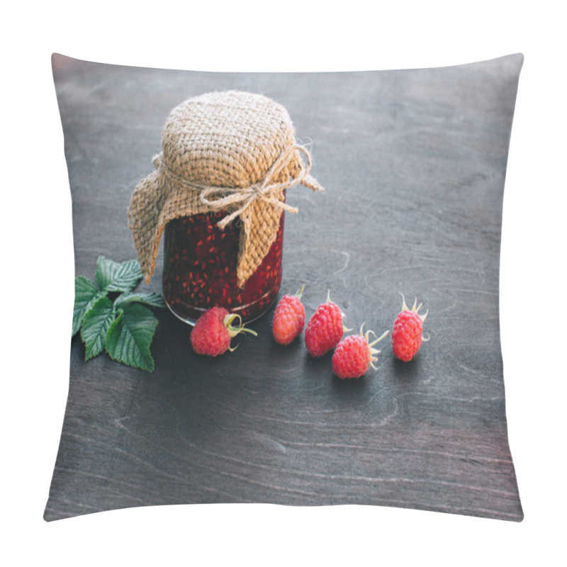 Personality  Raspberry Jam In A Jar On The Wooden Table Pillow Covers