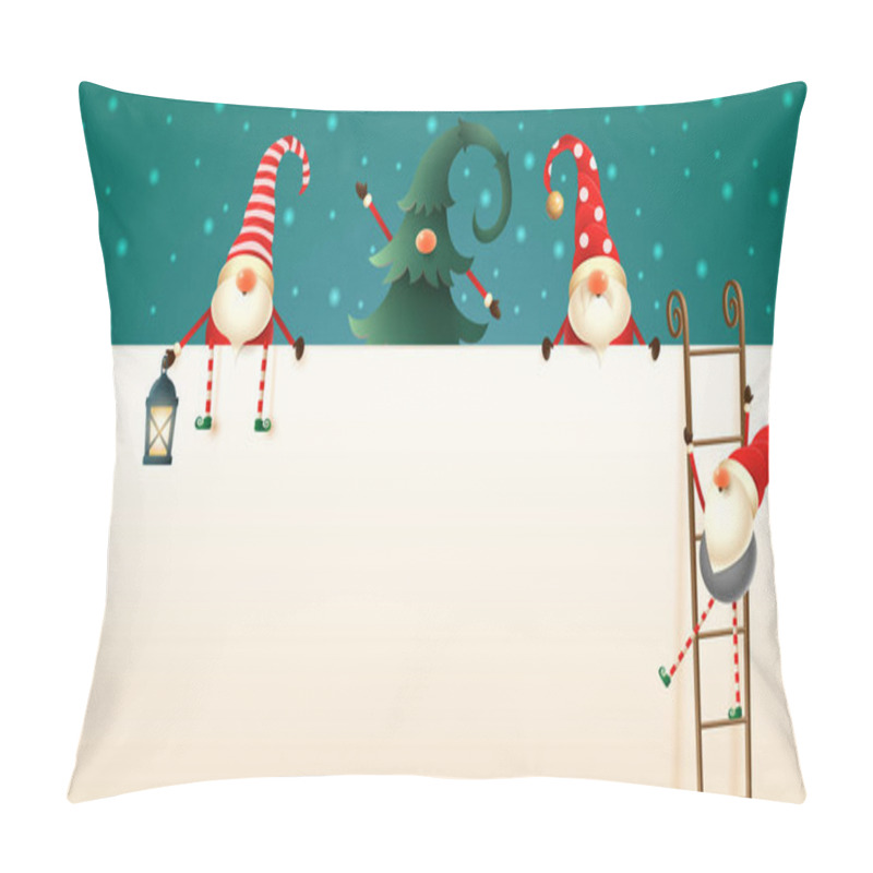 Personality  Happy Scandinavian Christmas Gnomes Climb Up The Billboard Using Ladders Pillow Covers