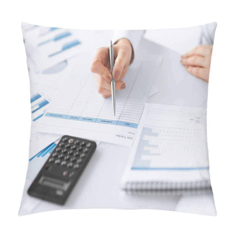 Personality  Woman Hand With Calculator And Papers Pillow Covers