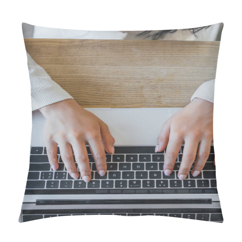 Personality  Top View Of Businesswoman Typing On Laptop Keyboard  Pillow Covers