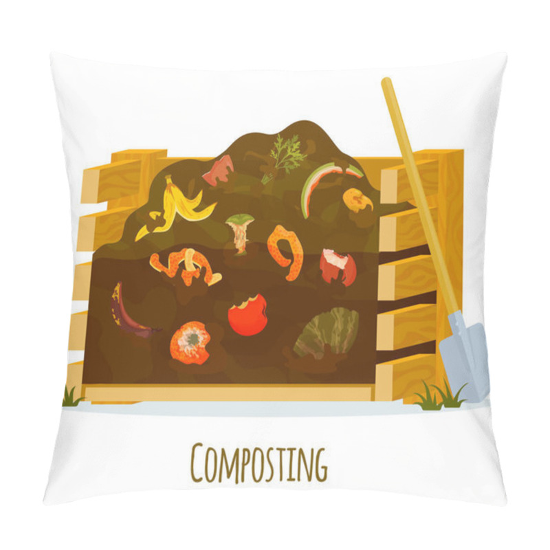 Personality  Isolated Compost Composting Flat Composition With Pile With Earth And Decomposed Waste And Scraps Vector Illustration Pillow Covers