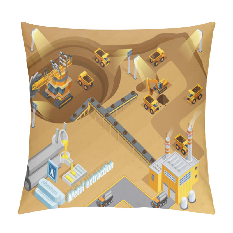 Personality  Mining Isometric Illustration  Pillow Covers