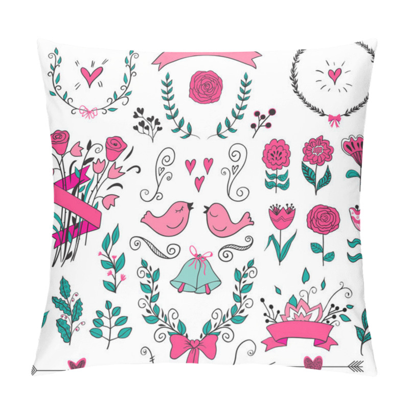 Personality  Romantic Graphic Set, Arrows, Hearts, Birds, Bells, Rings, Laurel, Wreaths, Ribbons And Bows. Pillow Covers