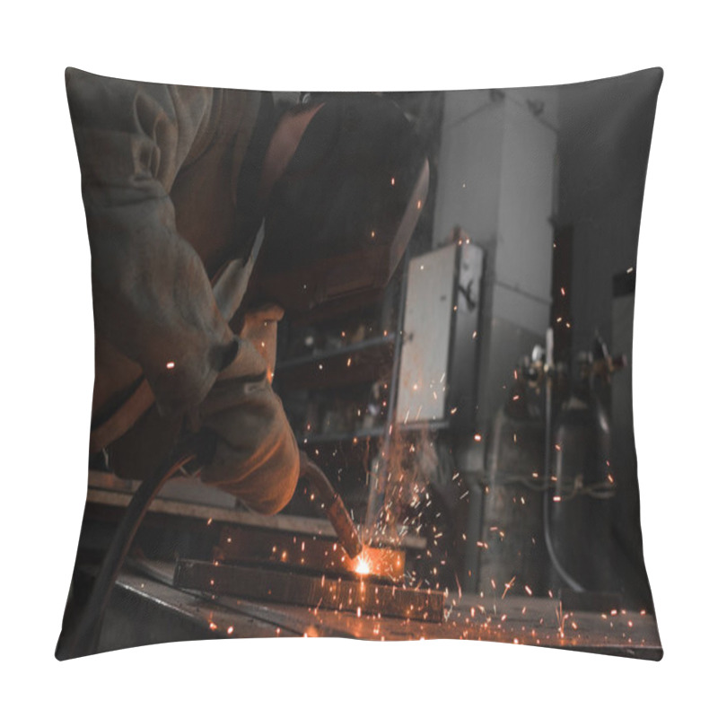 Personality  Manufacture Worker Welding Metal With Sparks At Factory  Pillow Covers