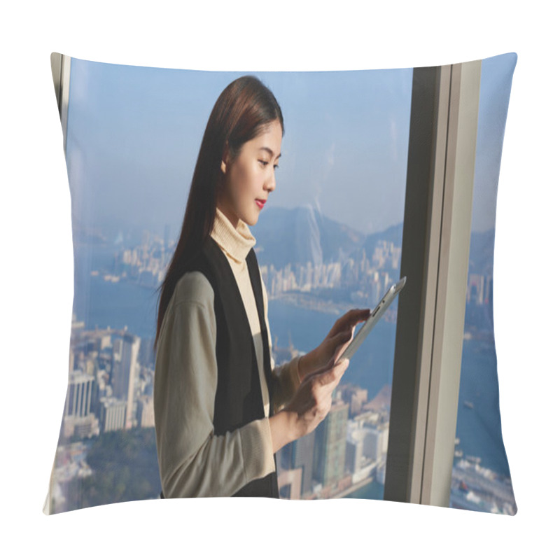 Personality  Businesswoman Is Searching Information Pillow Covers