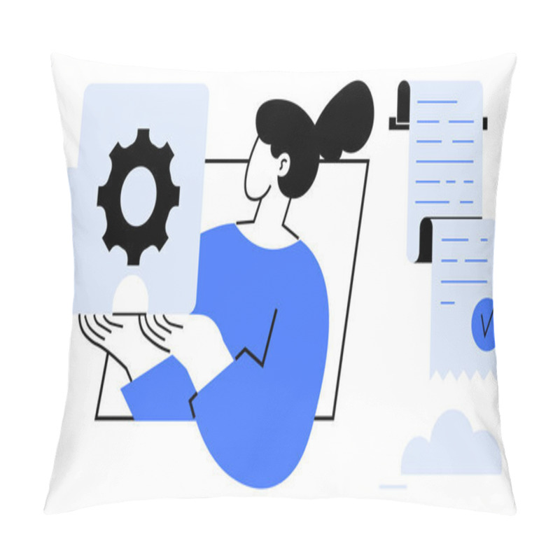 Personality  Person Holding A Puzzle Piece With A Gear Emphasis Alongside A Checklist. Ideal For Teamwork Collaboration Problem-solving Organization And Productivity Visual Tools. Minimalist Modern Style Pillow Covers