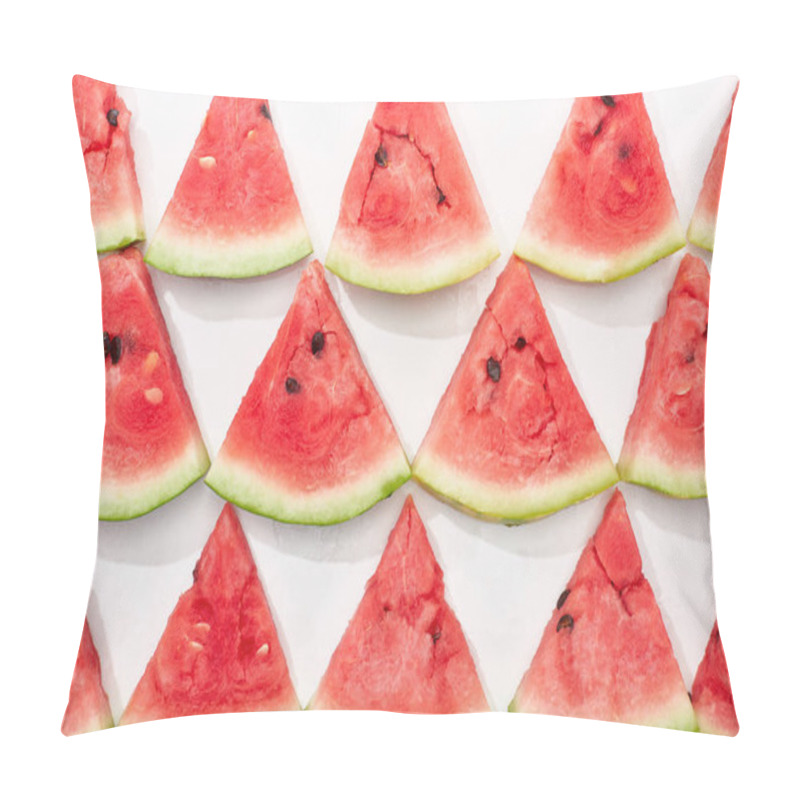 Personality  Flat Lay With Juicy Watermelon Slices On White Background Pillow Covers