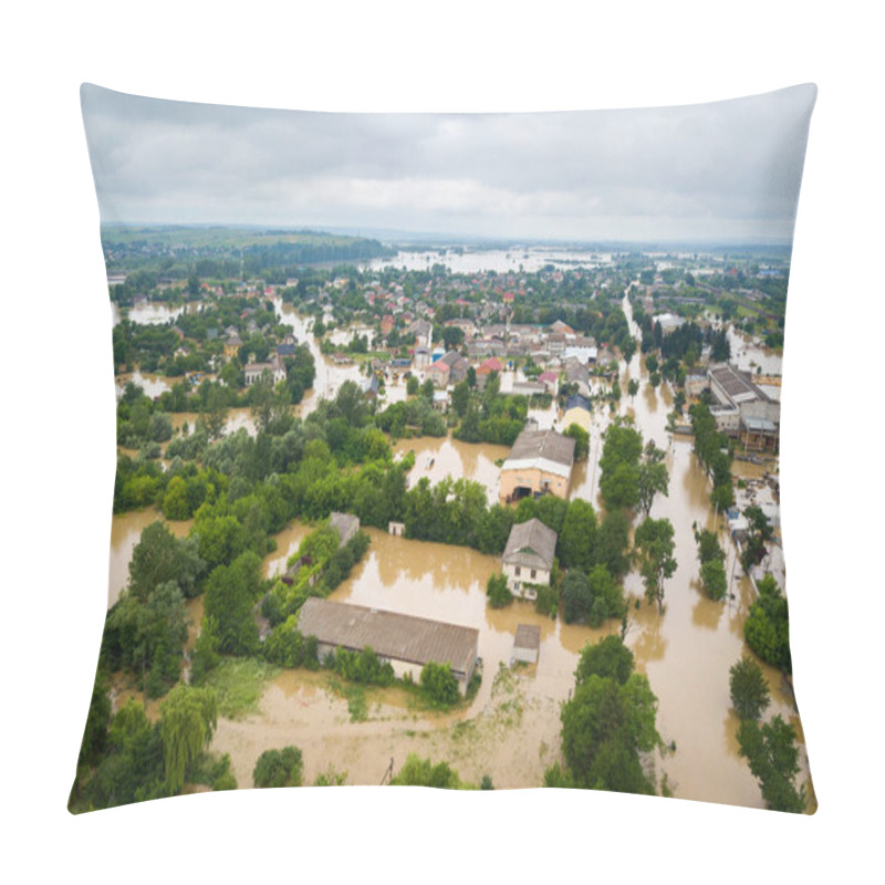 Personality  Aerial View Of Flooded Houses With Dirty Water Of Dnister River In Halych Town, Western Ukraine. Pillow Covers