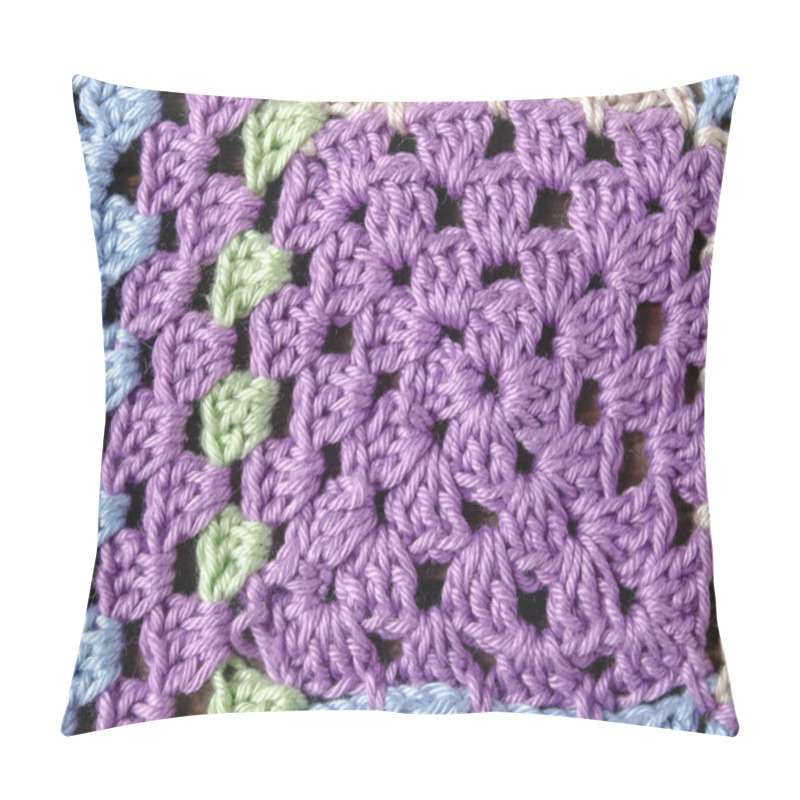 Personality  Crocheted Element Of Green, Purple, Blue, Beige Flowers On An Old Wooden Natural Background. Screensaver For The Desktop. Needlework, Handmade, Hobbies, Free Time. Pillow Covers