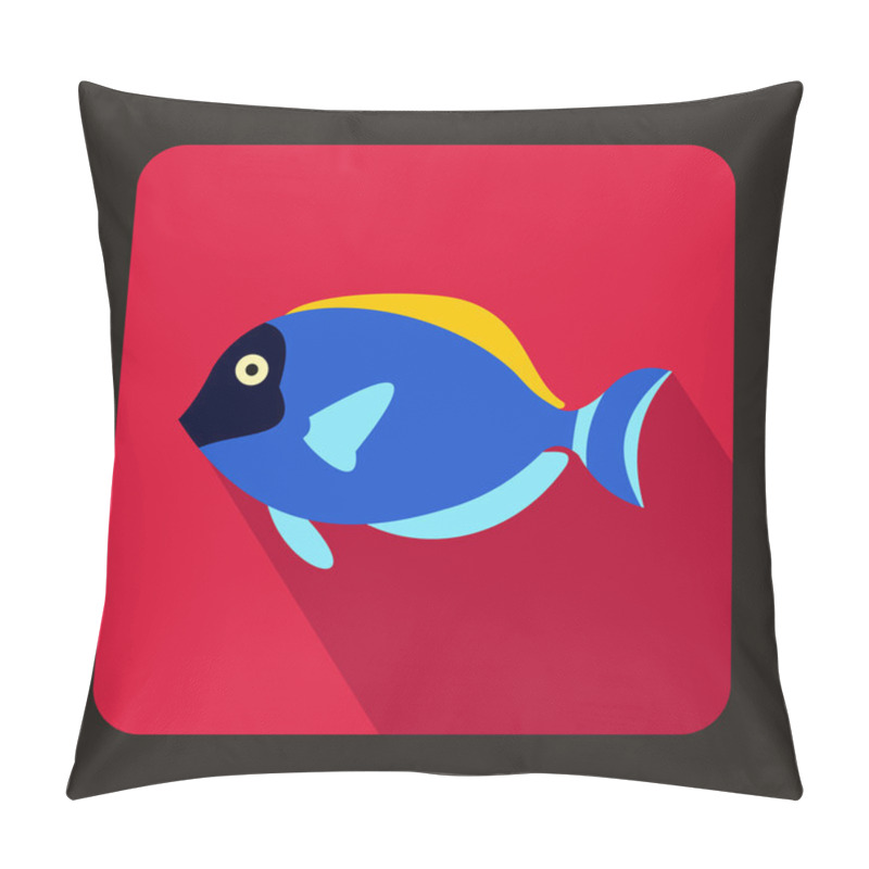 Personality  Blue Surgeon Fish Icon, Flat Style Pillow Covers