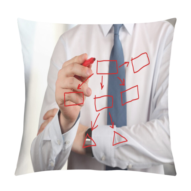 Personality  Man In A Business Suit Makes A Block Diagram On A Blackboard Pillow Covers