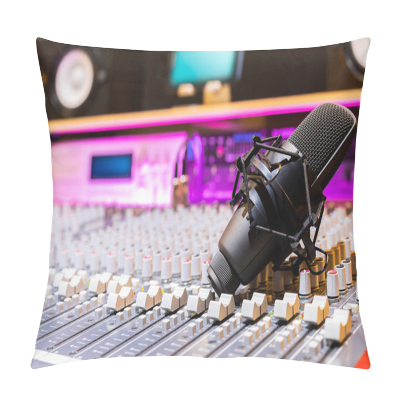 Personality  Condenser Microphone On Audio Mixing Console In Recording Studio Pillow Covers