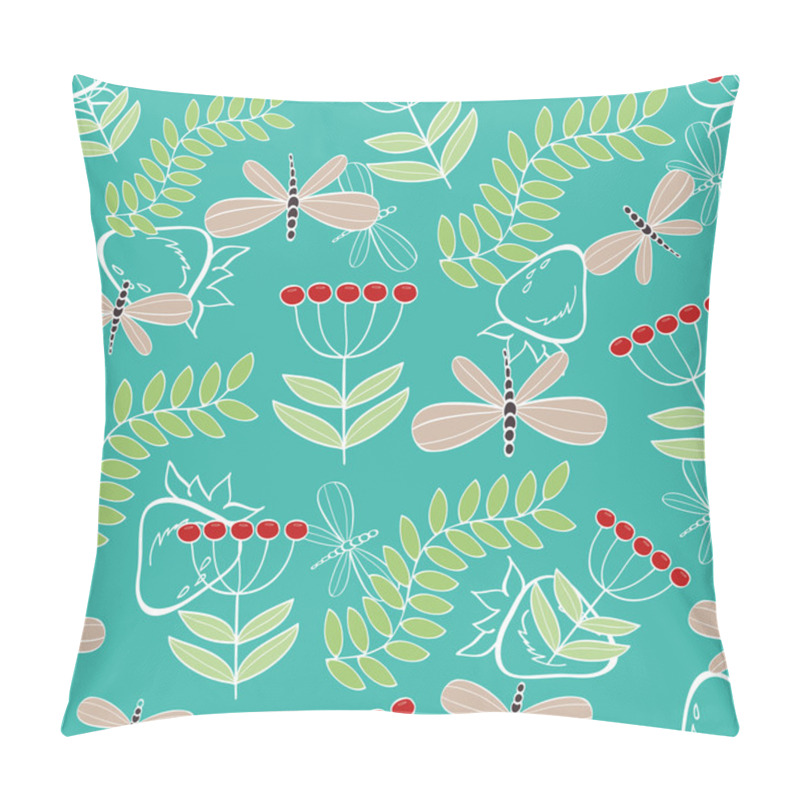 Personality  Seamless Pattern Cute Cartoon Dragonfly And Plants Pillow Covers